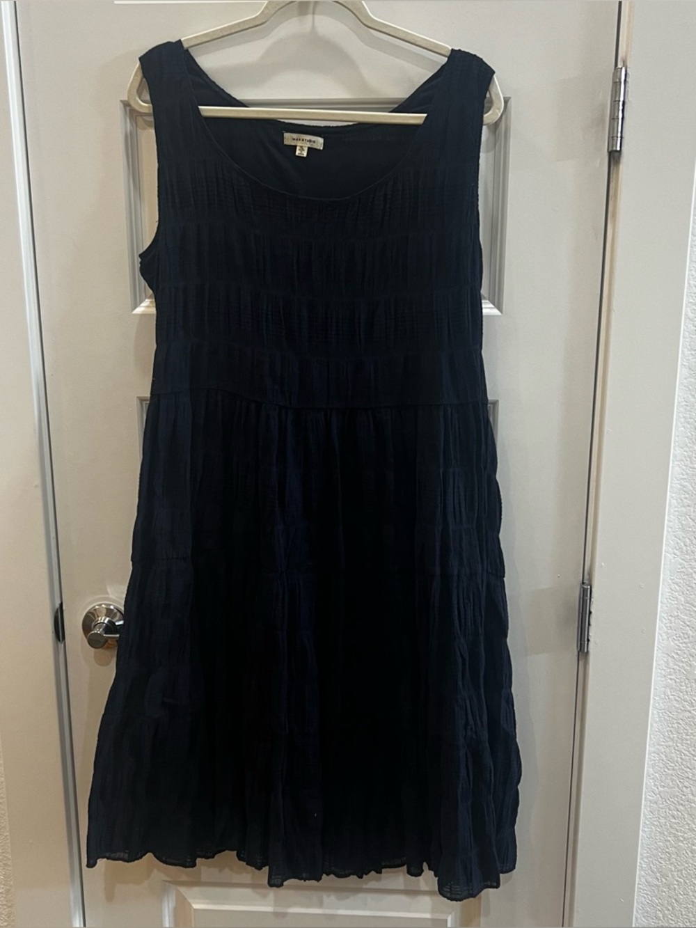Max Studio (Nordstrom) Navy Sleeveless Ruched Cotton Tiered Mini Dress - Navy